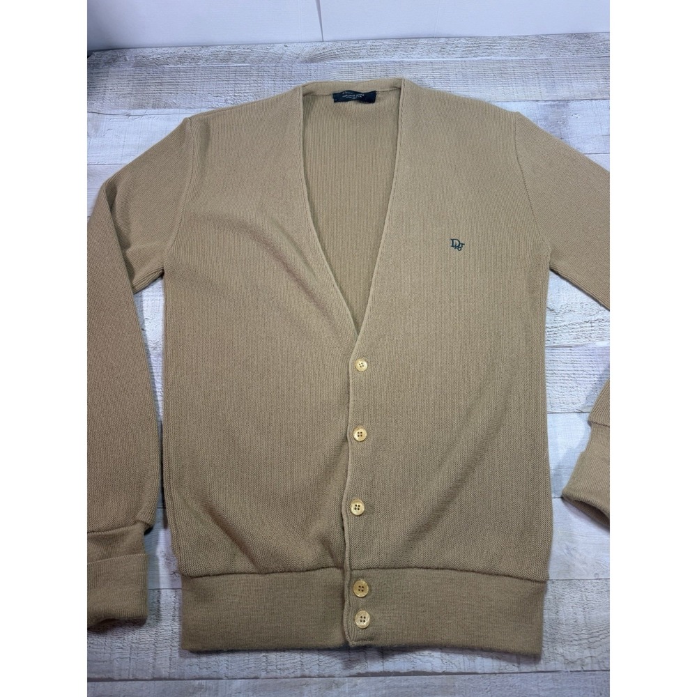 Vintage 80s Christian Dior Monsieur Cardigan Sweater Mens M Brown Orlon USA